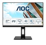 AOC Q27P2Q - 27 Zoll QHD Monitor, höhenverstellbar (2560x1440, 75 Hz, VGA, HDMI, DisplayPort, USB Hub) schwarz