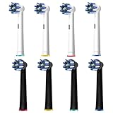 8 Stück Cross Clean Ersatzköpfe kompatibel mit Braun Oral B Elektrische Zahnbürste, 4 Stück Weiß und 4 Stück Schwarz.