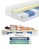 AM Qualitätsmatratzen - Premium Visco-Matratze 160x200cm H3-1000 Federn - Taschenfederkernmatratze - Matratze mit integrierter 6cm Visco-Auflage - 24cm Höhe - Made in Germany