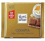 RITTER SPORT Olympia (100 g), Vollmilchschokolade mit Joghurt und Honig, verfeinert mit Nuss und Traubenzucker, knusprig gefüllte Schokolade