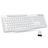 TECURS Gaming- Tastatur- kabellos, Leise QWERTZ Ergonomische wasserdichte 2,4 GHz LED Beleuchtete-Tastatur für Windows/Mac/PS4/Xbox mit Multimedia-Tasten Weiß