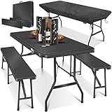 KESSER® Bierzeltgarnitur 3-teilig Set Tisch & 2X Bank | Buffettisch für drinnen & draußen Gartengarnitur klappbar 183x76x74cm Kunststoff Klapptisch Gartentisch Inkl Abdeckung & Tragegriffe