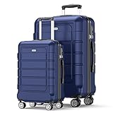SHOWKOO Kofferset 2 Teilig Hartschale Leicht ABS+PC Erweiterbar Reisekoffer Haltbar Trolley Handgepäck Sets mit TSA Schloss und 4 Rollen (M XL -Blau)
