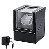 Mcbazel Automatische Uhrenbeweger, Automatik Uhrenbeweger 1 Uhr aus PU Leder, Watch Winder mit Leisem Motor Batteriebetrieb oder Netzteil für Automatikuhren Uhrendreher Automatikuhren -Schwarz