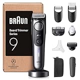 Braun Barttrimmer Serie 9, mit 11 Barber-Tools, Power Boost & Lebenslang scharfe ProBlade Klinge, 180 Min Akkulaufzeit, Mit Fade, 52 Längen, Präzisionsrad & Verriegelung, Wasserdicht, BT9545, Chrom