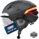 ABUS Fahrradhelm HYP-E ACE - mit Frontlicht, Rücklicht und Blinklicht - mit Visier und Ohrenschützern - geeignet auch für E-Bike und S-Pedelec - für Damen und Herren - Größe S, Grau