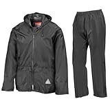 Result Herren Regenanzug bestehend aus Regenjacke und Regenhose, wasserdicht L,Schwarz