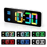 ORIA LED Digitaler Wecker, 5,5 Zoll Wecker Modern Tischuhr, 7 Farben/4 Helligkeit/3 Lautstärke Einstellbare, 12/24H Alarm Clock, Batterie/USB(1,5M), für Schlafzimmer, Küche, Wohnzimmer