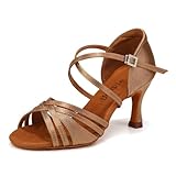 Uonpie Standard Tanzschuhe Damen Latein 7.5cm Bachata Tango Tanzschuhe Salsa Ballsaal,Beige,39EU