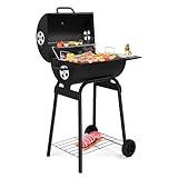 LEADZM Grill Holzkohlegrill, Premium Holzkohlegrillwagen fahrbar, Ganzmetall-Outdoor-Smoker mit Beistelltisch und Rädern-103x 52 x 86cm-Ideal zum Kochen im Garten, auf der Terrasse und im Hinterhof