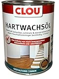 Clou Hartwachsöl farblos: Strapazierfähiges Holzöl für Innenbereiche, 2 in 1 Grundierung & Finish für Arbeitsplatten, Parkett, Treppen & Möbel, 0,75 L