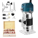 Einhandfräse Kantenfräse 800W Holzschneidemaschine | 40000 U/min Oberfräse Trimmer Mit 6 Geschwindigkeiten | 15x 1/4' Fräser & Zubehör Für Holzbearbeitung | Präzisionsschneider Für Holzplatten&Furnier