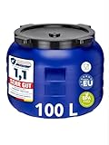 Garronda 100 Liter Weithalsfass BPA-frei Futtertonne Fass Universalfass Lebensmittel Fass Regenfass für Garten Regentonne mit Deckel Regenwassertonne für Garten Wassertonne GD-0093, Blau