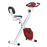 HOMCOM Heimtrainer Fahrradtrainer klappbar Magnetisch Hometrainer Fahrrad mit LCD Monitor, 8 stufig einstellbarem Magnetwiderstand, Platzsparend Fitnessbikes für Zuhause Rot+Weiß