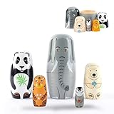 xlwen Russische Nistholz Puppen, 5 Stück Russische Matroschka-Puppen,Holz Klassisch Russische Matroschka,5-lagige Russische Nistpuppen,Holz Tier Nesting Dolls Für Partys, Festivals, Wohnzimmer