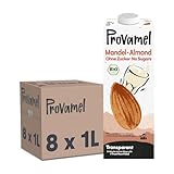 Provamel Organic-Bio Mandeldrink Ohne Zucker, Pflanzlicher Drink, Vegan, Laktosefrei, Glutenfrei, UHT, 8x1 l (8er Pack)