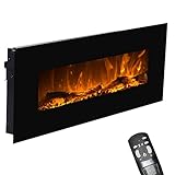 GLOW FIRE Elektrokamin mit Heizung und Kaminfeuer (Wandkamin Neptun) - elektrischer Kamin mit LED-Licht, Heizlüfter, Deko & Fernbedienung - zum Aufhängen an der Wand, max. 1500 W - schwarz, 45x84 cm