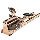 SportPlus Rudergerät für zuhause - Rudergerät Wasser Holz - Rudergerät Holz Massive Eiche - Rudermaschine Trainingscomputer App-kompatibel - Wasserrudergerät Holz belastbar bis 150 kg SP-WR-1800