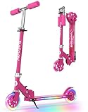 BELEEV V1Plus Roller Kinder 6 Jahre, Faltbare Scooter Kinder mit LED Leuchtenden Räder und Deck, 3 Höhenverstellbarer, Rutschfestes Deck, 2 Räder Kinderroller mit Ständer für Mädchen Jungen 3-12 Jahre