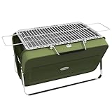 Outsunny Tischgrill Holzkohlgrill, Tischholzgrill mit Kohleschale, Grillrost Campinggrill mit Griff für Picknick, Garten, Edelstahl Grün, 47 x 30 x 28 cm