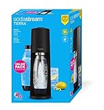 sodastream Wassersprudler Terra Value Pack x2 mit 2 spülmaschinenfesten Flaschen 1 l und 1 Zylinder CO2 Quick Connect für bis zu 60 l, schwarz matt