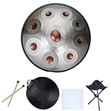 Stahl-Handpan-Schlaginstrumente, Handpan-Schlagzeug-Sets, D-Moll 22 Zoll Handtrommel-Schlaginstrument Mit Schlagzeugstativ, Für Meditation, Yoga, Klangheilung(440HZ,9 notes)