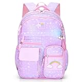 BYXEPA Schulrucksack Mädchen, 43x35x17cm Rucksack Mädchen, Rucksack Kinder Mädchen, Große Kapazität Schultasche mit Reflektierenden Streifen für Kinder 5-10 Jahre Alt