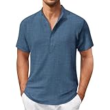 Henley Kurzarm T-Shirts für Herren Einfarbig Knopf T Shirt Regular Fit Casual Sommerhemd Oberteile