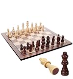Natureich Schachbrett Massiv Holz Schach für Erwachsene Kinder Senioren Strategisches Denken Lernen Holzschachspiel Brettspiel Klassik Chess Walnuss