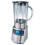 ProfiCook PC-UM 1006 Universalmixer, elektronische Geschwindigkeitsregelung mit Ice-Crush-Funktion, abnehmbarer Glas-Mixbehälter mit Skala, LCD-Display (blau beleuchtet), Edelstahlgehäuse