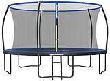 SONGMICS Trampolin Outdoor Ø 427 cm, Gartentrampolin für Kinder mit Sicherheitsnetz, 180 cm hohe Gebogene Stangen, Randabdeckung, Leiter, Stahl-Rahmen, schwarz-blau STR142Q01