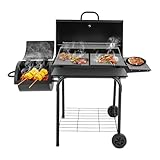 QIERF Holzkohlegrill Freistehend Grill Holzkohle Charcoal Barbecues, 147 * 70 * 126cm Grillfläche, Mit Thermometer und Rädern, Zwei Grillbereiche für Camping, Party und Garten BBQ