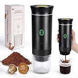 SOPPY Elektrische Espressomaschine Kapselmaschine Tragbare Kaffeemaschine Kabellose Camping Kaffeemaschine Selbsterhitzung Mini Kaffeemaschine, kompatibel mit gemahlenem Kaffee& Kaffeekapseln, Schwarz