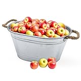 Spetebo Zinkwanne Blumenkübel mit Griffen aus Jutekordel - 64 x 42 cm - Metallwanne Pflanztopf oval Silber verzinkt - Garten Deko Wanne Blumentopf Blumenschale Pflanzkübel Pflanzschale Zinkbottich