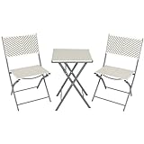 RANSENERS Bistroset 3tlg-Set mit klappbaren Stühlen und Couchtisch - Hergestellt aus Hochwertigem Metallrahmen und PolyRattan bis 100kg Belastbar (Weiß)