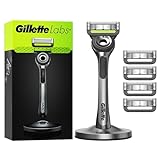 Gillette Labs Nassrasierer Herren, Rasierer mit Reinigungs-Element + 5 Ersatzklingen, Geschenk für Männer, Premium-Magnetdock