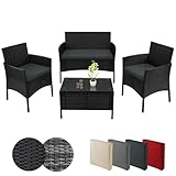BB Sport Poly Rattan Sitzgruppe 4 Personen Tisch 2 Stühle Sitzbank 5cm Dicke Sitzpolster Balkonmöbel Set Sitzgarnitur Balkon Terrasse Garten Outdoor, Farbe:Titan-Schwarz/Nachtschwärmergrau