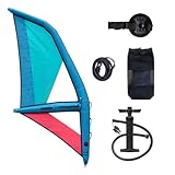 Aufblasbarer Windsurfflügel, 4,5 m² aufblasbares Paddleboard mit 360 ° drehbarer Basis und Griffen, Oxford-Stoff + Blauer und roter aufblasbarer PVC-Flügel, for Wassersport, Surfen