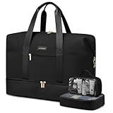 LOVEVOOK Reisetasche Damen Weekender Bag Groß Handgepäck Tasche Sporttasche Kliniktasche Eeburt Travel Duffle Bag mit Kulturtasche Schuhfach für Flugzeug Reisen, Schwarz