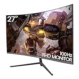 CRUA 27 Inch 100Hz Curved Gaming Monitor, Full HD 1080P 1800R Frameless Computer Monitor, 1ms GTG with FreeSync, Low Motion Blur, Eye Care, VESA, DisplayPort, HDMI