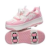 Hixingo Kinder Schuhe mit Rollen, Rollschuhe Schuhe für Mädchen, Abriebfest und rutschfest Skateboardschuhe Multifunktionale Sneaker (02 Rosa,39)