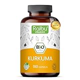 BIO Kurkuma Kapseln hochdosiert - 180 Curcuma Kapseln hochdosiert, 3000mg pro Tagesdosis - Hoher Curcumin Gehalt, in Deutschland produziert - Vegan kurkuma kapseln hochdosiert - Raibu