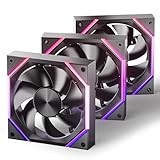 AsiaHorse RGB PC Lüfter 120MM Gehäuselüfter [3 Stück] [HDB] 61,5 CFM/2000 RPM/2,16 MMH2O ARGB Lüfter 5V3PIN ARGB und 12V4PIN PWM Lüfter, 50,000 Stunden Lebensdauer Nyota-A12-Schwarz