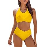 Xmiral Damen-Bikini-Set mit hohem Bund und Ausschnitt (Yellow, S)