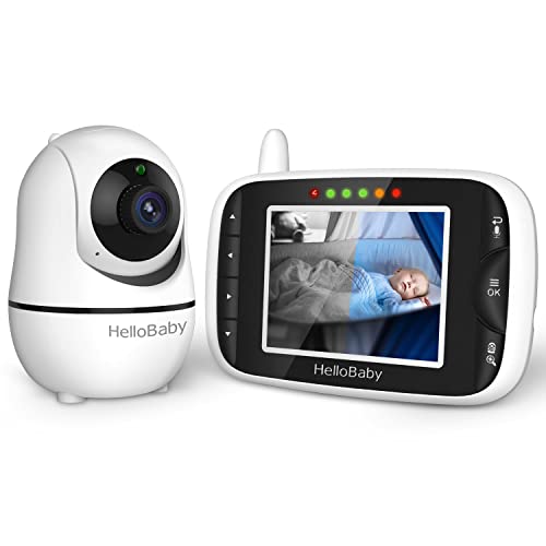 HelloBaby Babyphone mit Kamera und Audio Baby Monitor mit ferngesteuerter Pan-Tilt Kamera 2x Digitalzoom 355°/120°Schwenkbar Farb-LCD-Bildschirm, Infrarot-Nachtsichtkamera VOX-Modus, Temperaturanzeige