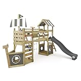 WICKEY Spielturm Klettergerüst StormFlyer mit Schaukel & Rutsche, Outdoor Kinder Kletterturm mit Sandkasten, Leiter & Spiel-Zubehör für den Garten (Anthrazit)