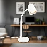 BRILONER - Nachttischlampe, Schreibtischlampe, Schwenkbar, Tischlampe, GU10, max. 9 Watt, Kabelschalter, Home Office, Leselampe, Bürolampe, Kinderzimmerlampe, 13x38,5 cm (DxH), Weiß