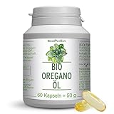 BIO Oregano-Öl 60 Kapseln || magensaftresistent || VEGAN OHNE Gelatine (Rind, Schwein) || Origanum vulgare mit Carvacrol || SinoPlaSan