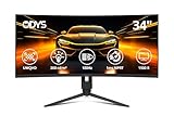 ODYS Gaming Monitor XP34 PRO-X - 34 Zoll (86 cm), Curved (1500R), 180 Hz, UWQHD (3.440x1.440 px), 1 ms Reaktionszeit (MPRT), HDR, FreeSync/G-Sync komp., Eye Care, HDMI, DP, 3,5mm Audio