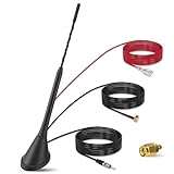 Nelawya DAB/DAB+ Antenne Auto Digital Radio FM/AM Kombi Dachantenne Auto Antenne mit Verstärker mit SMB/SMA Stecker DIN Adapter Autoradio Fahrzeug Splitter Verstärker mit 5m Kabel